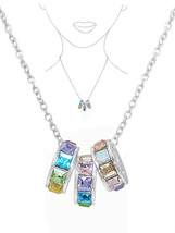 Multi Color Crystal Triple Ring Pendant Necklace White Gold - £12.05 GBP