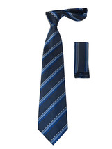 Men's Vito Rofolo From Italy Tie Hankie Gift Boxed 100% Silk VR-37 Blue Stripe image 2