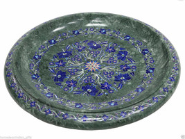 16&quot; Green Marble Fruits Bowl Turquoise Lapis Lazuli Inlay Decor Veterans... - $2,098.42