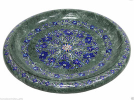 16&quot; Green Marble Fruits Bowl Turquoise Lapis Lazuli Inlay Decor Veterans... - $1,844.81