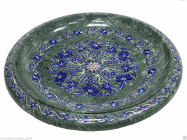 16&quot; Green Marble Fruits Bowl Turquoise Lapis Lazuli Inlay Decor Veterans... - £1,652.84 GBP