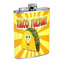 Taco Tuesday Hip Flask Stainless Steel 8 Oz Silver Drinking Whiskey Spirits Em4 - £7.99 GBP