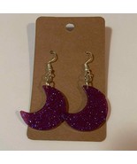 Handmade epoxy resin moon earrings - translucent purple glitter w/ blue ... - £4.42 GBP