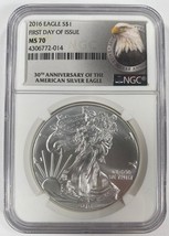 2016 Silver American Eagle MS-70 FDOI 30th Anniversary - $120.04