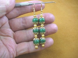 (ee403-21) light Green Jade Canada 10 mm gemstone gold  filigree dangle earrings - £17.17 GBP