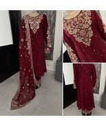 Pakistani Maroon 3 Pcs Fancy Chiffon Dress / embroidery &amp; Sequins,L - $147.51