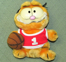 1981 Garfield Plush 9&quot; Shootin Hoops Basketball Red Jersey #1 Stuffed Vtg Animal - £17.63 GBP