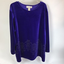 Vtg DVF 3 piece Pant Blouse &amp; Scarf set 2X Purple Velour Diane Von Fustenberg - £38.73 GBP