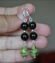 Handmade Green sandstone murano teardrop silver plated Earring - $13.99