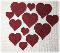 12 Vintage Cutter Quilt FeedSack Heart Applique Die Cuts Deep Red Heart Cut Outs - £11.19 GBP