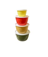 4 Rubbermaid Stacking Bowls w/Lids J3220 J3218 J3216 J3212 Green Red Yel... - $41.95