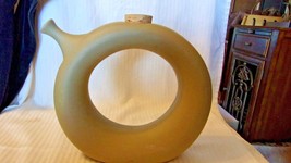 Unique Olive Green Round Donut Hole Pitcher with Cork Stopper, Matt, Pottery - £79.08 GBP