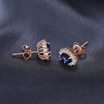 2Ct Oval Cut Lab-Created Blue Sapphire Halo Stud Earrings 14K Rose Gold Plated - £73.09 GBP