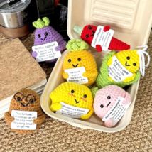 7 PCS Cute Handmade Positive Crochet Anime Plush Set – Fruit &amp; Veg Dolls... - $25.59