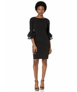 Calvin Klein Women&#39;s Dress Solid Sheath 3/4 Quarter Chiffon Bell Sleeve ... - £73.98 GBP