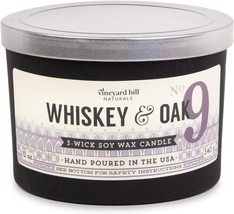 Vineyard Hill Naturals Candle Whiskey &amp; Oak 3 Wick Soy Wax Candle 12 oz. - £23.50 GBP