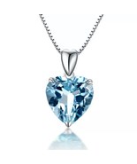 Heart Aqua Ocean Pendant 925 Sterling Silver Chain Necklace Womens Jewel... - £15.72 GBP