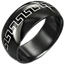 COI Black Tungsten Carbide Greek Key Wedding Band Ring-TG2941  - £31.86 GBP
