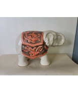 Ceramic Elephant Creamy White wth Orange and Brown Blanket NOS 9.5 x 6 I... - £15.50 GBP