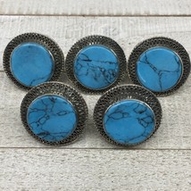 1.4&quot; Turkmen Ring Afghan Tribal Round Synthetic Blue Turquoise,7,8,8.5,9.5,TR118 - £6.13 GBP