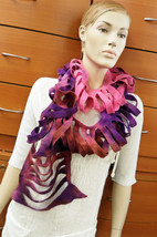 Scarf Long Boa Organic Felted Wool Collar Unique Handmade In Europe Holiday Gift - £108.01 GBP