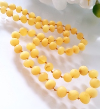 Natural Raw Unpolished Baltic Amber Necklace/ Round Baroque Beads  - £30.46 GBP