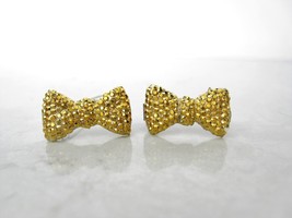 Two small tiny sparkle gold bow crystal hair pin clip barrettes fine hair - £6.35 GBP