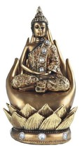 Buddha Palm Lotus 88206 Meditating Praying Dhyana Mudra Gold Resin 7.25&quot; H - £21.96 GBP