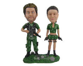 Custom Bobblehead Jungle Army Couple In Their Uniform With Guns In Hand - Weddin - £119.56 GBP