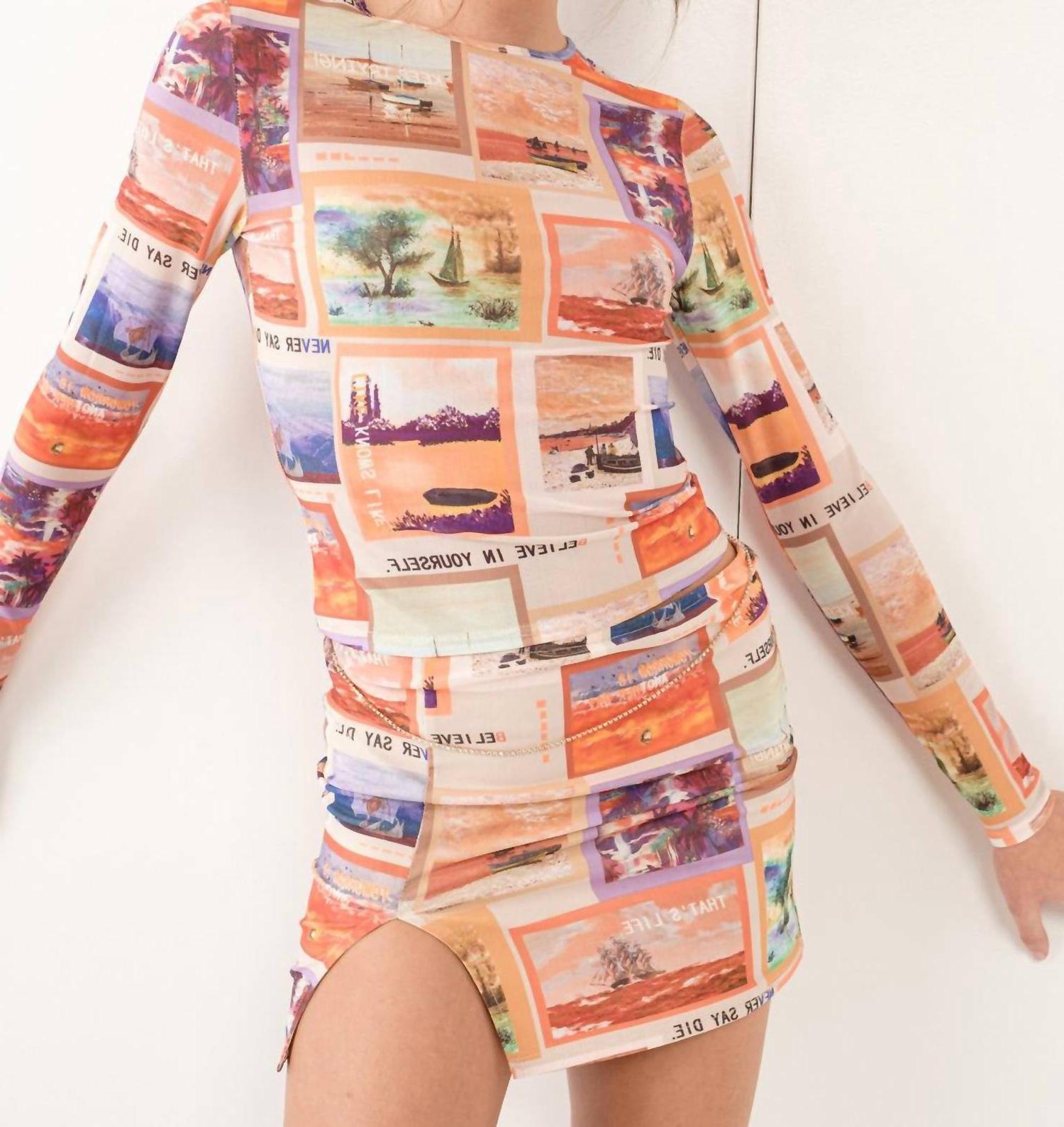 Pretty Garbage Indio Photo Print Mesh Mini Skirt Orange  Multi - $48.00