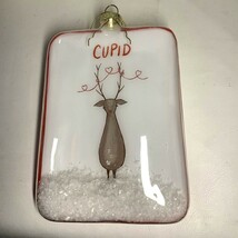 Handcrafted Glass Cupid Reindeer Christmas Ornament With Faux Snow &amp; Red... - $13.57 CAD