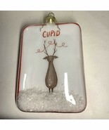 Handcrafted Glass Cupid Reindeer Christmas Ornament With Faux Snow &amp; Red... - $13.57 CAD
