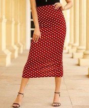 MSRP $58 Nino Balcutti Red &amp; White Polka Dot Back-Slit Midi Skirt Size L/4 - $14.46