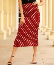 MSRP $58 Nino Balcutti Red &amp; White Polka Dot Back-Slit Midi Skirt Size L/4 - £6.80 GBP