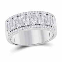 14kt White Gold Mens Baguette Round Diamond Band Ring 1-1/4 Cttw - £2,228.02 GBP