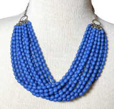 12 Strand Blue Acrylic Bead Necklace Silver Tone Metal Twisted 18&quot; Adjus... - $14.30