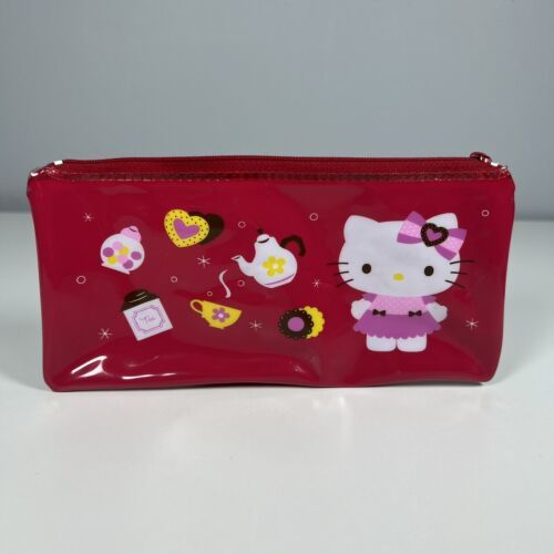 Sanrio Hello Kitty Red 2011 8” Pencil Case Pouch trinket Zipper - £7.75 GBP