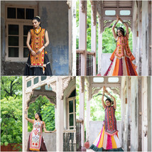 Navratri Ghagra set embroidered panel top &amp; multicolor flare skirt dandia dress - £37.64 GBP