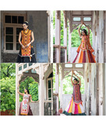 Navratri Ghagra set embroidered panel top &amp; multicolor flare skirt dandi... - £37.61 GBP