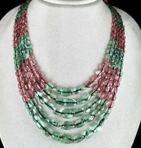 Natural Emerald Tourmaline Beads Cabochon 5 Line 581 Cts Multi Colour Necklace - £5,011.96 GBP