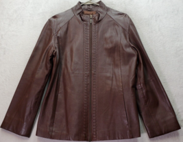 Pasha &amp; Jo Jacket Womens Medium Brown Leather Long Sleeve Lined Pockets Full Zip - £25.74 GBP