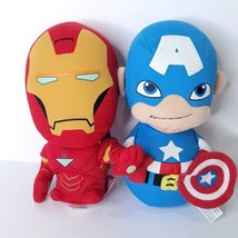 Lot of 2 Marvel Super Hero Plush Iron Man Captain America Stuffed Animal 8&quot; - £18.48 GBP