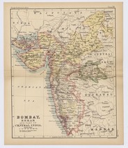 1888 Antique Map Of British India / Bombay Mumbai Berar Gujarat Maharashtra - £22.34 GBP