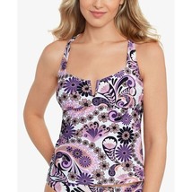 Salt + Cove Juniors&#39; Printed V-Wire Tankini Top Removable Cups White Purple M - £6.15 GBP