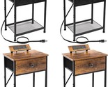 Nightstands Set Of 2, Small End Tables Living Room With Charging Station - $231.99