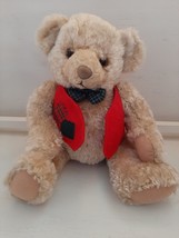 Vintage Hallmark Stuffed Animal Teddy Bear Red Vest Plush Soft Plushie Bow - £6.26 GBP