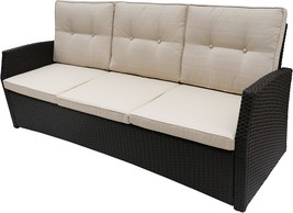 Amigo Outdoor 3 Seater Wicker Sofa, Dark Brown With Beige Cushions, By - £291.92 GBP