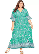 Avenue Camille Flutter Maxi Dress in Jade Floral UK 22/24 PLUS (FM39-17) - £38.60 GBP