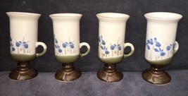 Set of 4 Pottery Art Hand Thrown Ceramic Espresso Coffee Cups Mugs Flowe... - £22.32 GBP