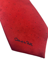 Oscar de la Renta Tie Vintage Designer Spell Out Red Tiny Black Dot Prin... - $33.51